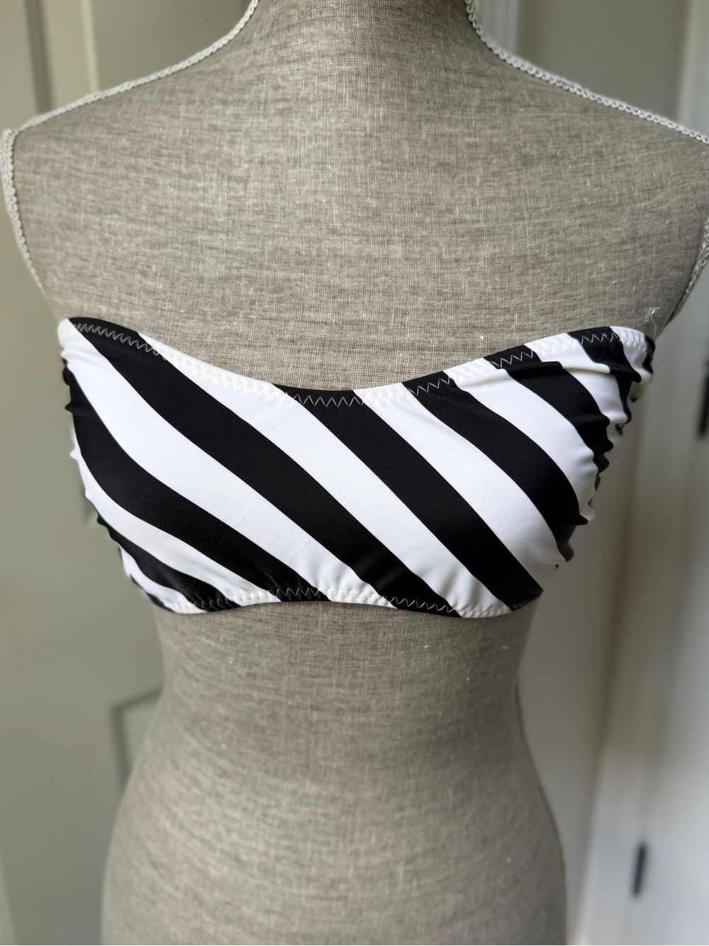 Norma Kamali Black White Stripe Bandeau Bikini Top